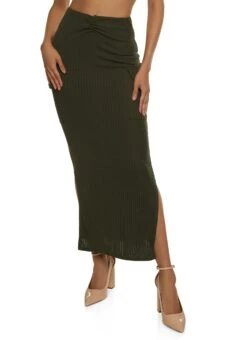 Ribbed Knit Cargo Pocket Maxi Skirt