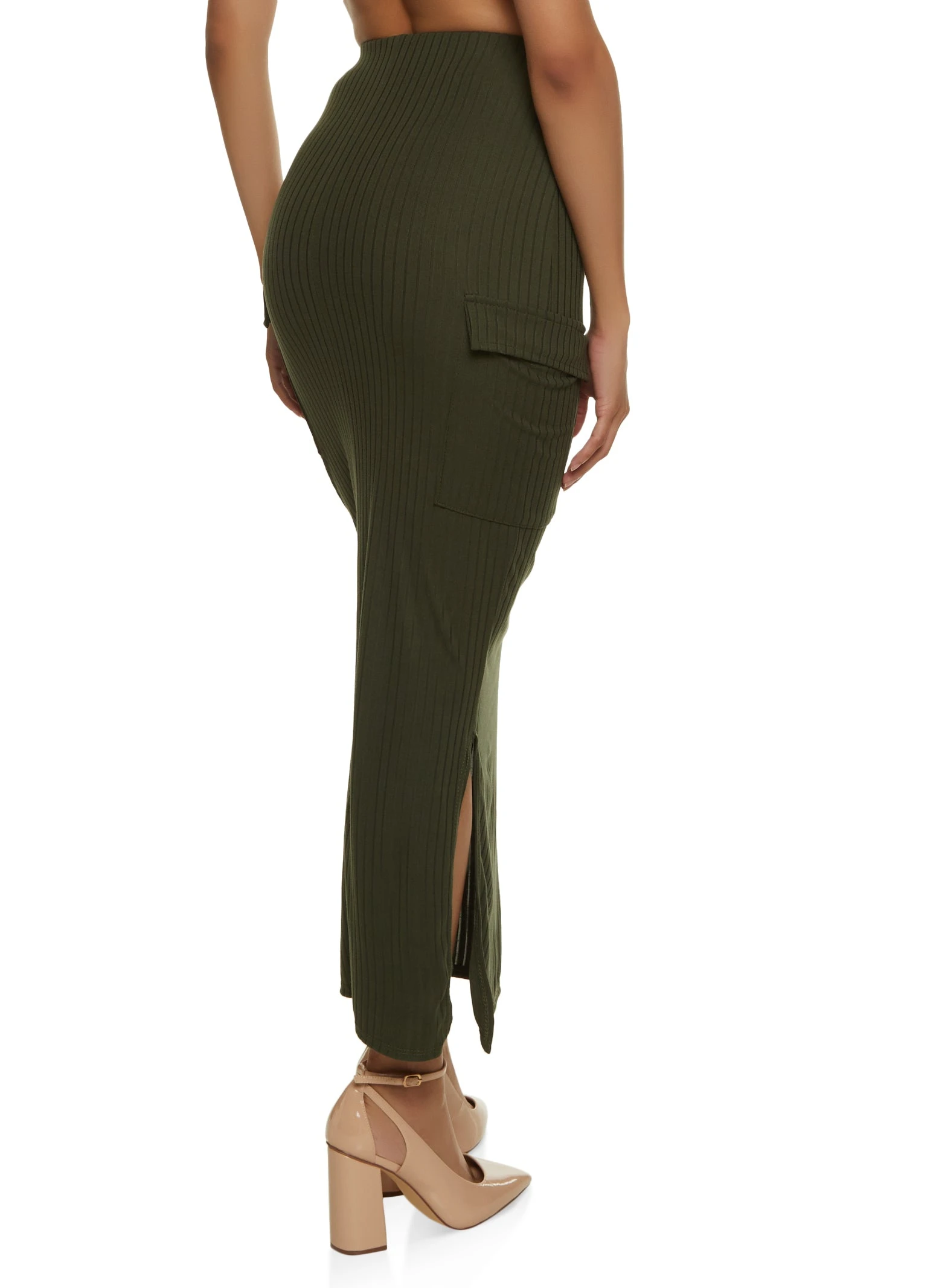 Ribbed Knit Cargo Pocket Maxi Skirt - Image 2