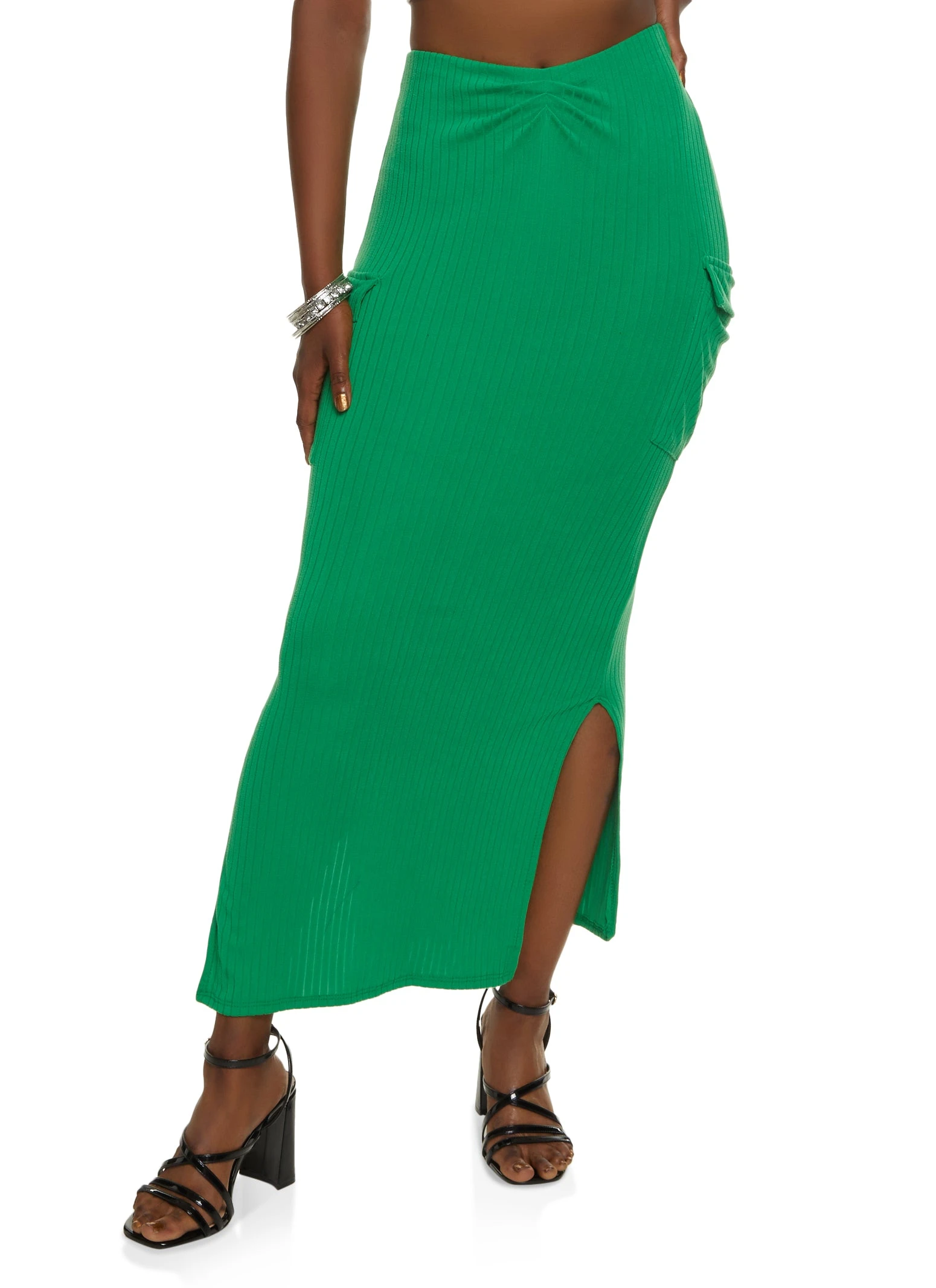 Ribbed Knit Cargo Maxi Skirt