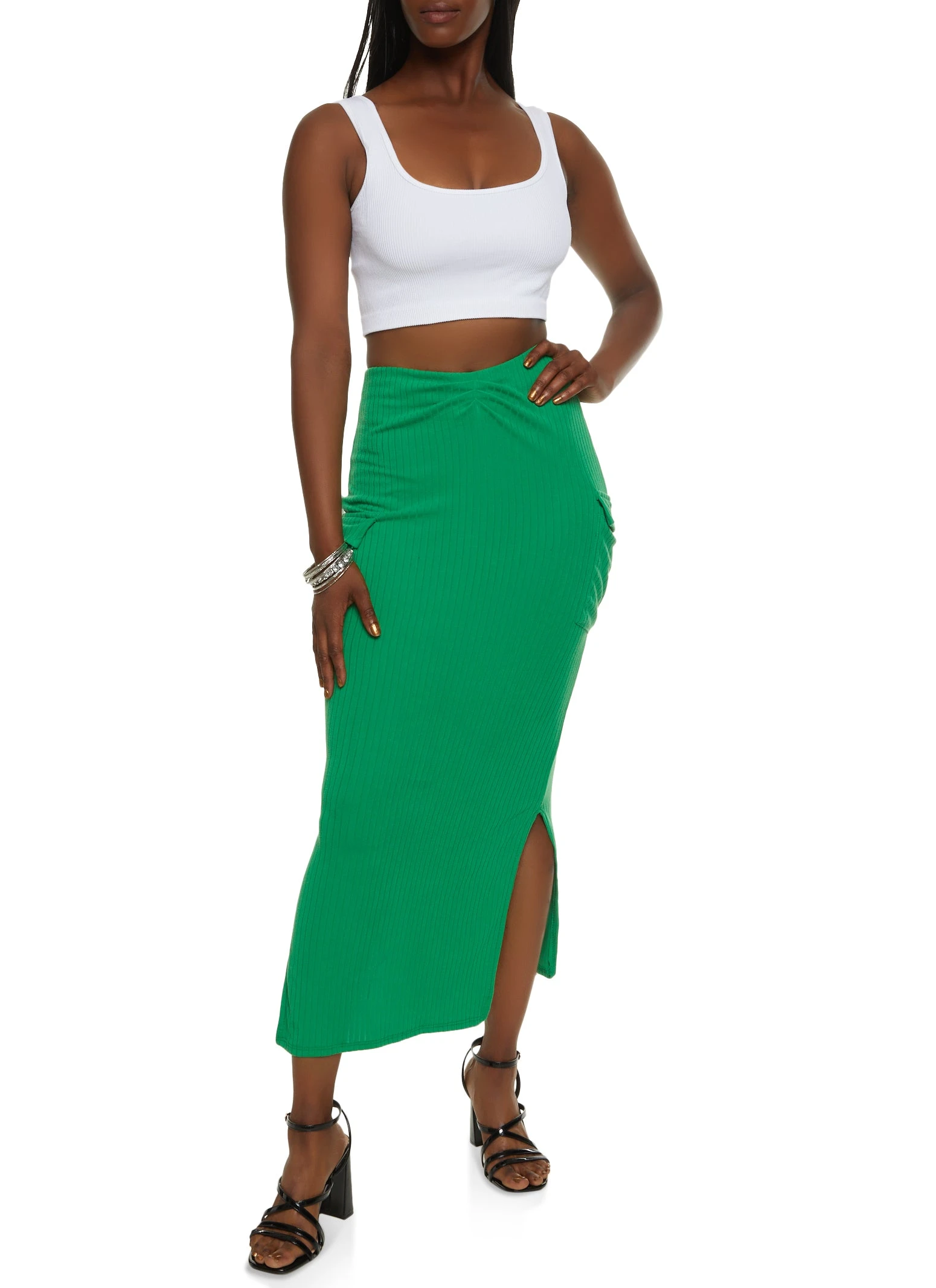 Ribbed Knit Cargo Maxi Skirt - Image 2