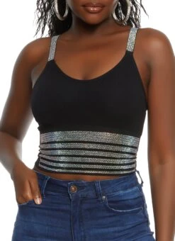 Seamless Rhinestone Detail Cropped Cami