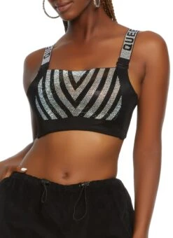 Queen Chevron Rhinestone Seamless Crop Top