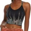 Rhinestone Skyline Compression Rib Crop Top