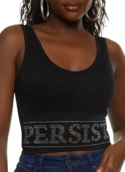 Rhinestone Persist Compression Rib Crop Top