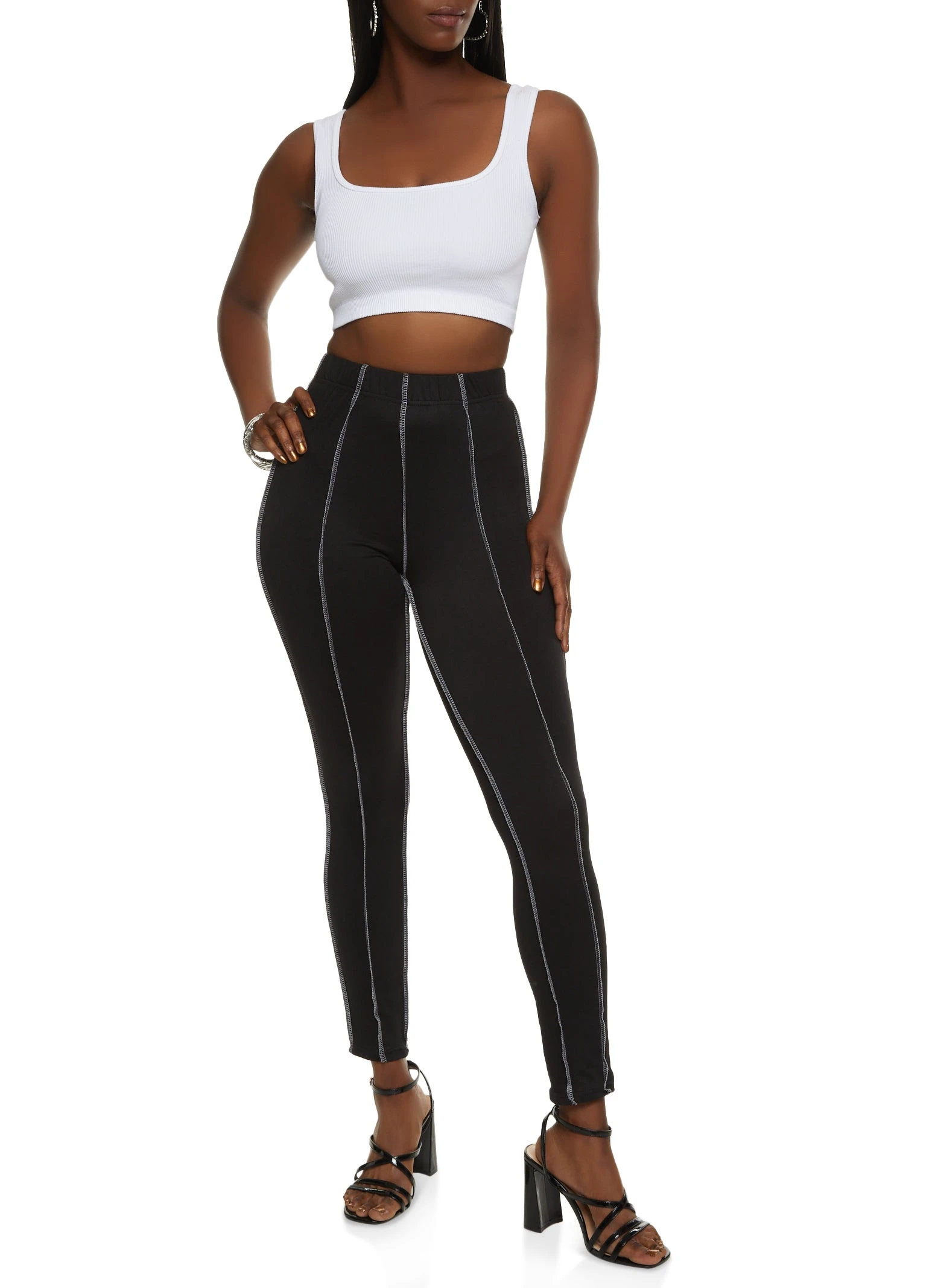 Contrast Stitch High Waisted Leggings - Image 2