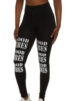 Good Vibes Drawstring Graphic Leggings