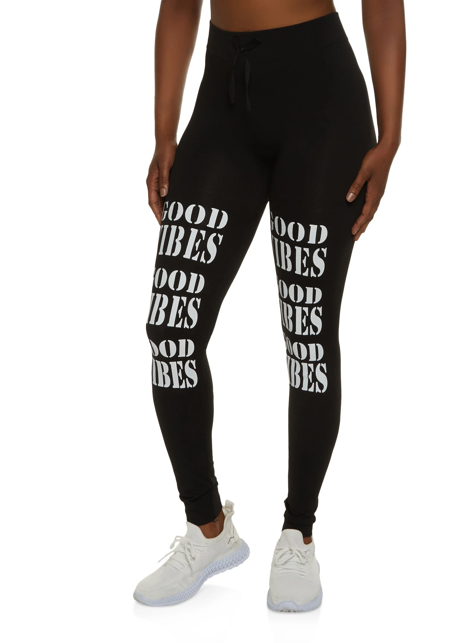 Good Vibes Drawstring Graphic Leggings - Image 2