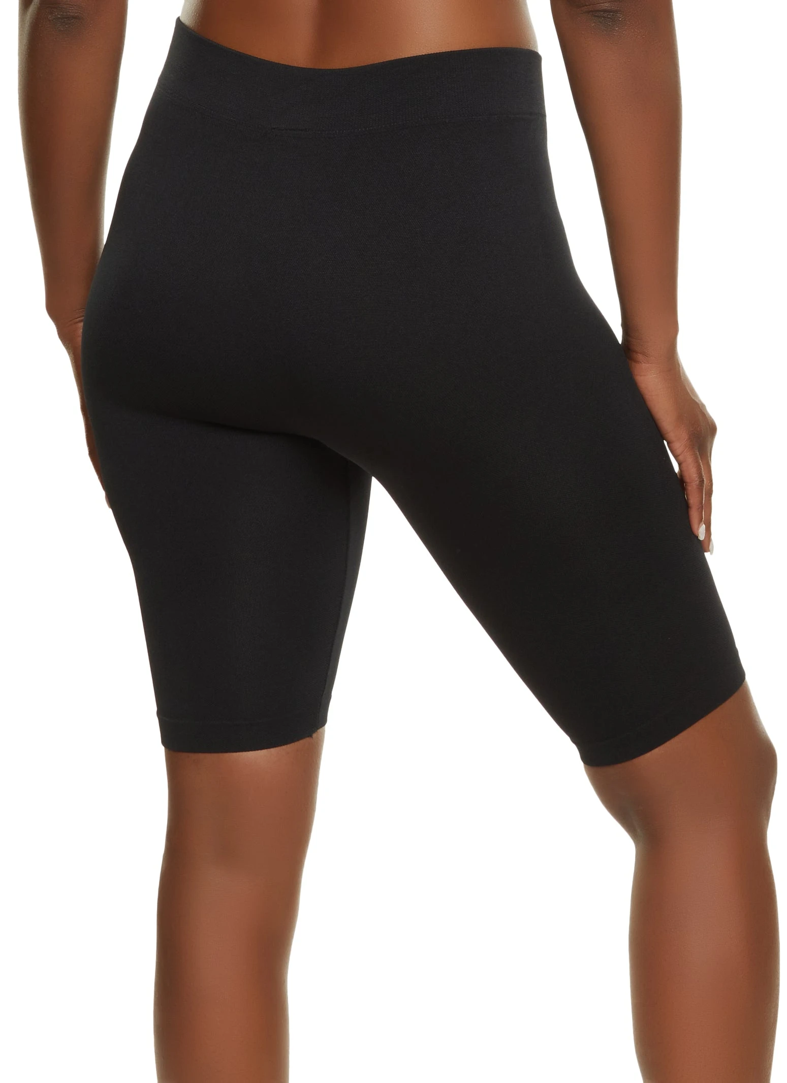 Solid High Waist Biker Shorts - Image 2