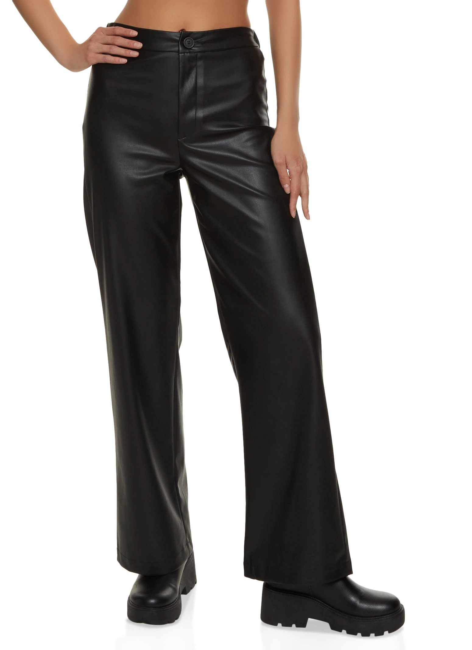 Ambiance Faux Leather Solid Wide Leg Pants