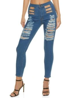 Caged Cut Out Distressed Skinny Jeans