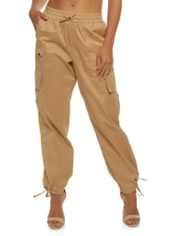 Nylon Drawstring Tie Hem Cargo Pants