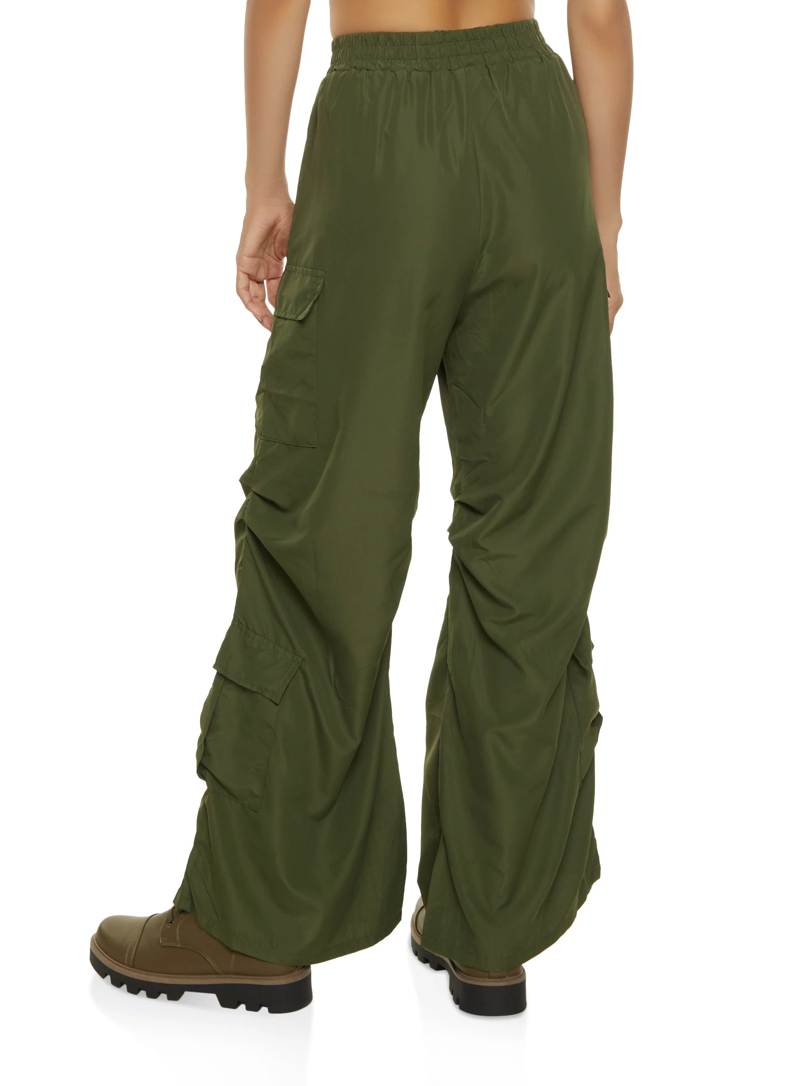 High Waist Ruched Detail Cargo Parachute Pants - Image 2