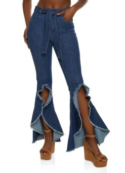 Frayed Split Seam Flare Jeans