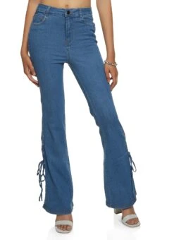 Lace Up Detail High Waist Jeans