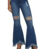 Distressed Frayed Fringed Hem Flared Jeans