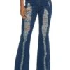 High Waist Distressed Flared Jeans