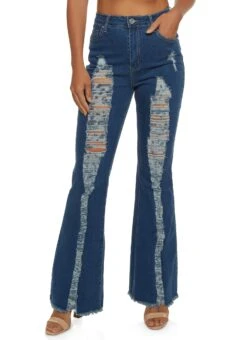 High Waist Distressed Flared Jeans