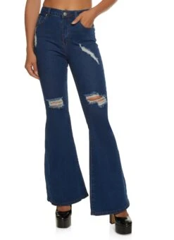 Distressed Ripped Flared Jeans