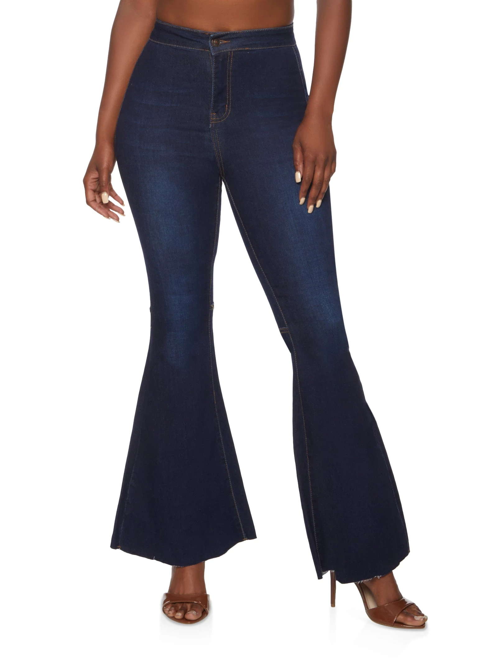 WAX Raw Hem High Waisted Flared Jeans