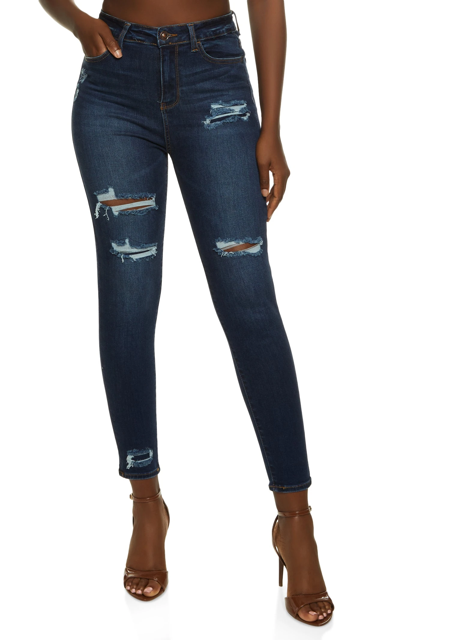 WAX High Rise Ripped Patch And Repair Skinny Jeans