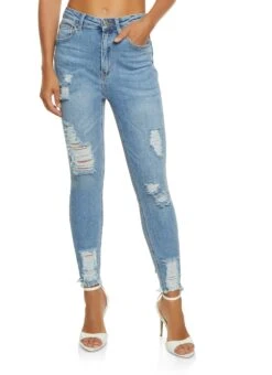WAX Distressed Cuff Skinny Jeans