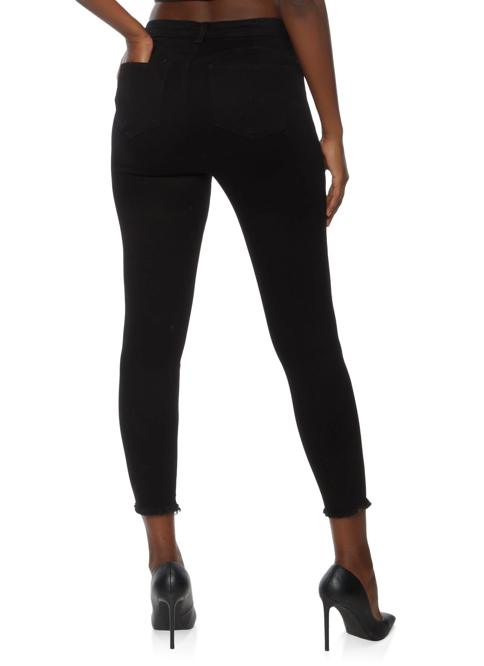 WAX 5 Button Frayed Hem Skinny Jeans - Image 2