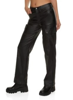 Faux Leather Cargo Pocket Straight Leg Pants