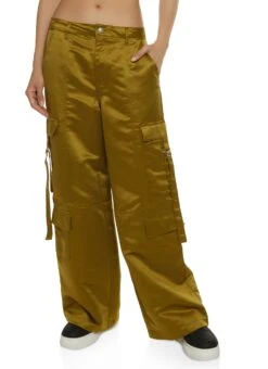 Satin Wide Leg Cargo Pants