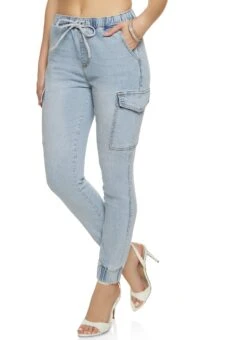 Almost Famous Drawstring Cargo Denim Joggers