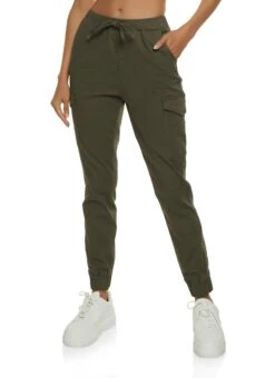 Twill High Waist Cargo Joggers