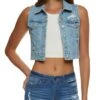 WAX Distressed Denim Cropped Vest