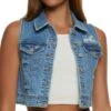 WAX Distressed Denim Cropped Vest
