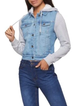 Denim Detail Hooded Jacket