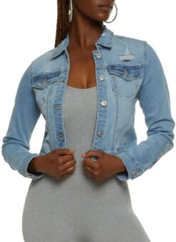 WAX Distressed Detail Denim Jacket