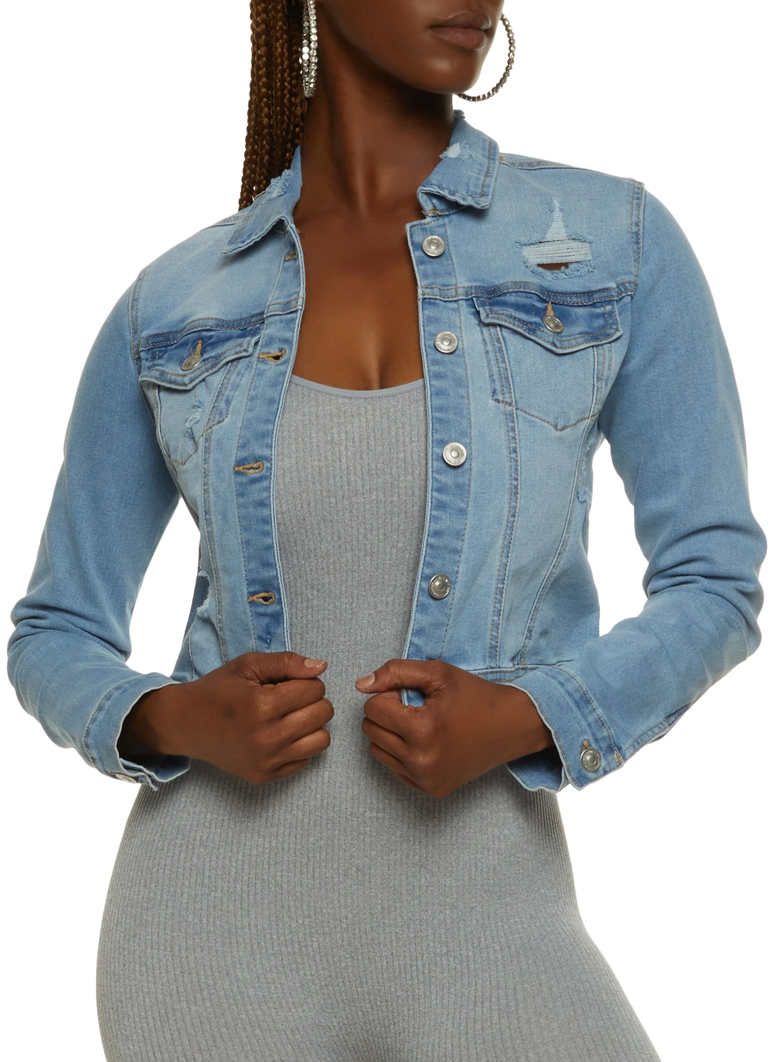 WAX Distressed Detail Denim Jacket