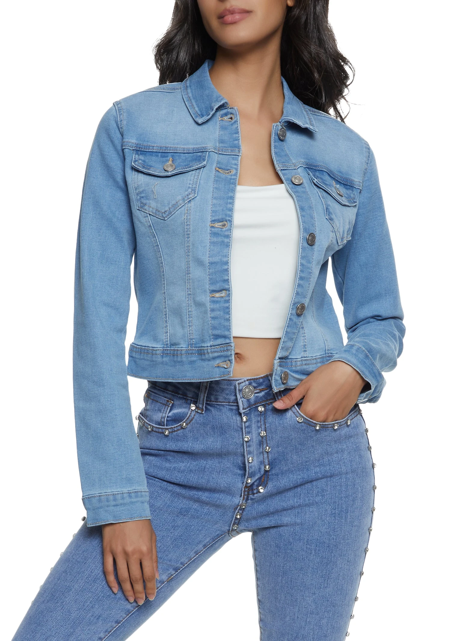 WAX Denim Button Front Jacket