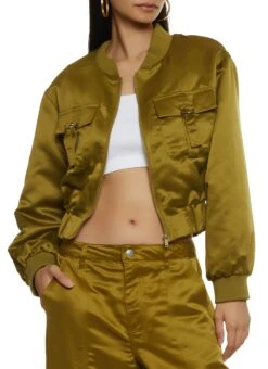 Satin Cargo Pocket Bomber Jacket