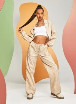 Nylon Snap Button Front Windbreaker Jacket