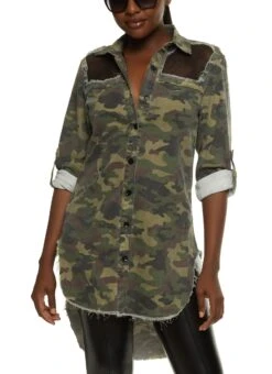 Fishnet Insert Camo Denim Shirt