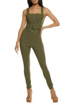 Zip Detail Tie Waist Belted Jumpsuit