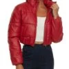 Ambiance Faux Leather Cropped Puffer Jacket