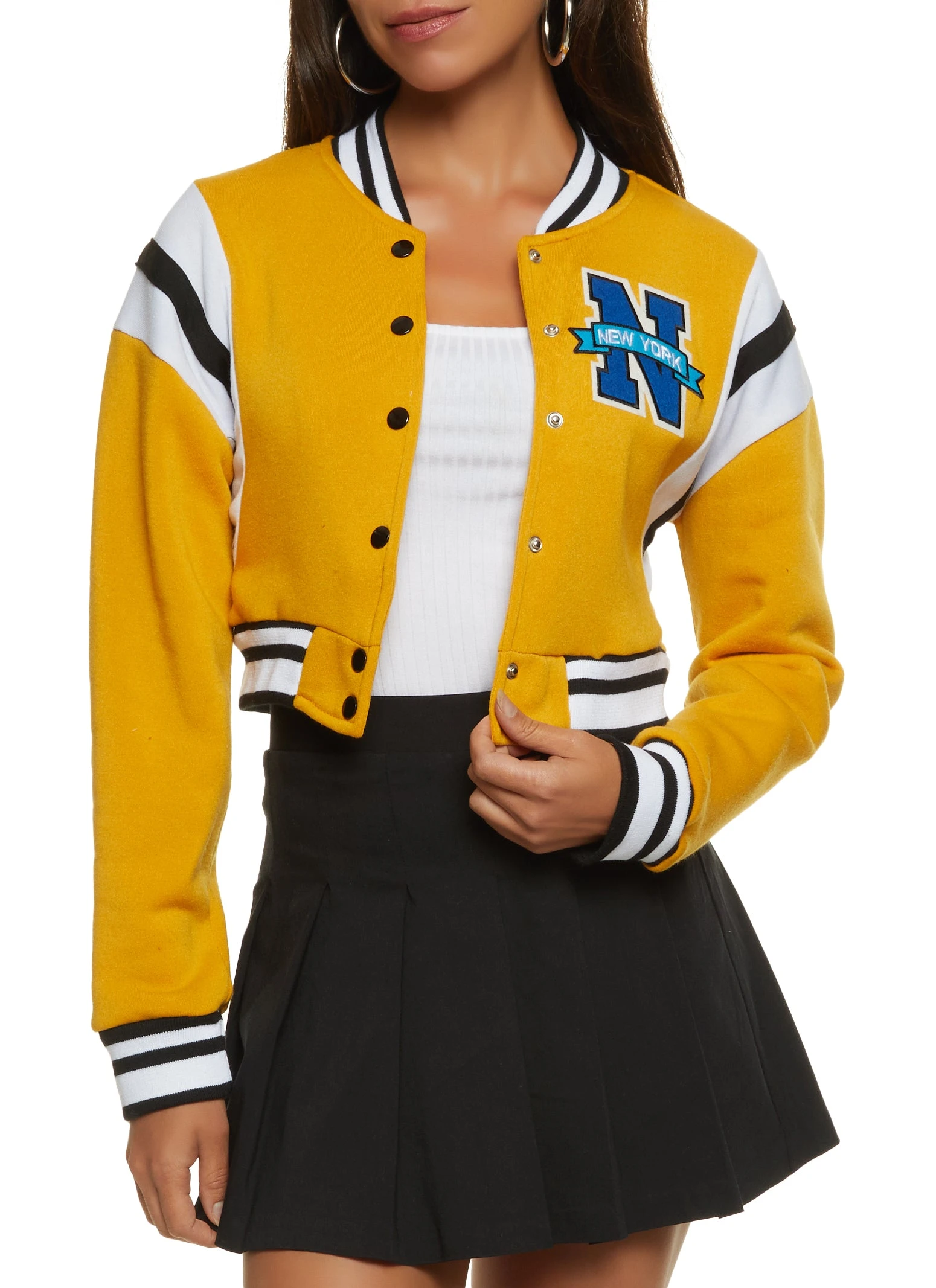 New York Patch Cropped Varsity Jacket
