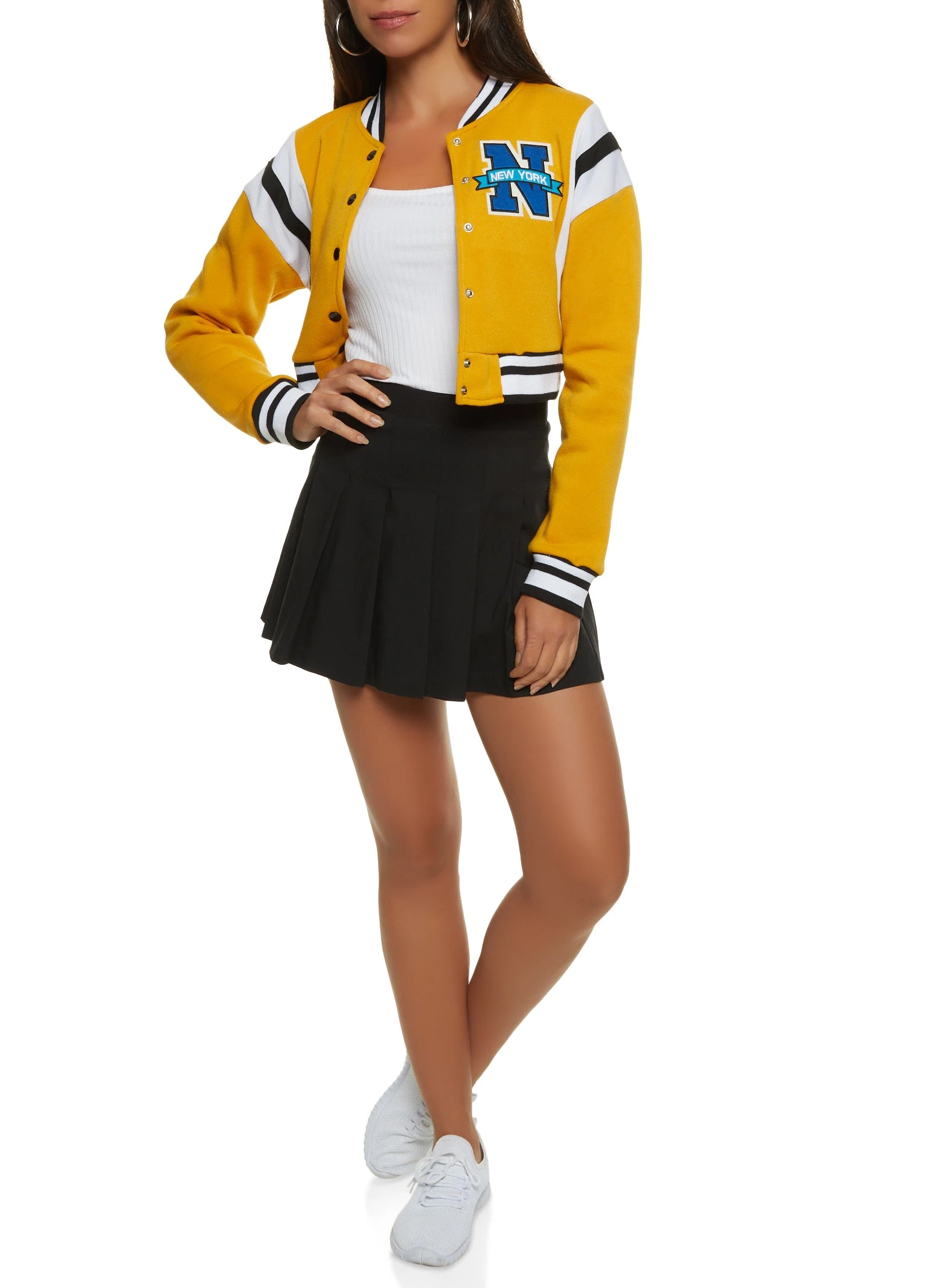 New York Patch Cropped Varsity Jacket - Image 2