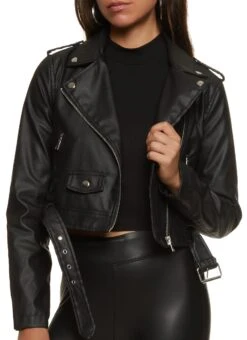 Solid Faux Leather Moto Jacket
