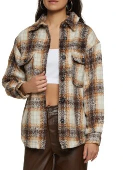 Ambiance Plaid Button Pocket Shacket