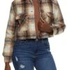 Ambiance Plaid Button Front Cropped Shacket