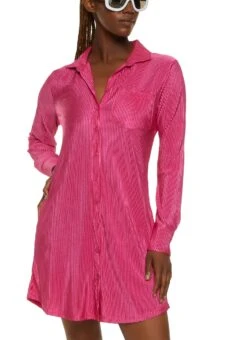 Plisse Mini Shirt Dress