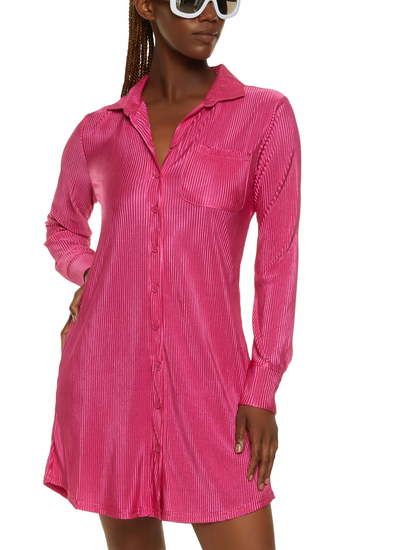 Plisse Mini Shirt Dress