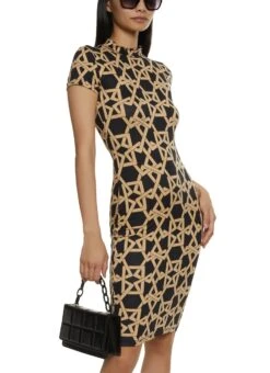 Printed Mock Neck Midi Dress