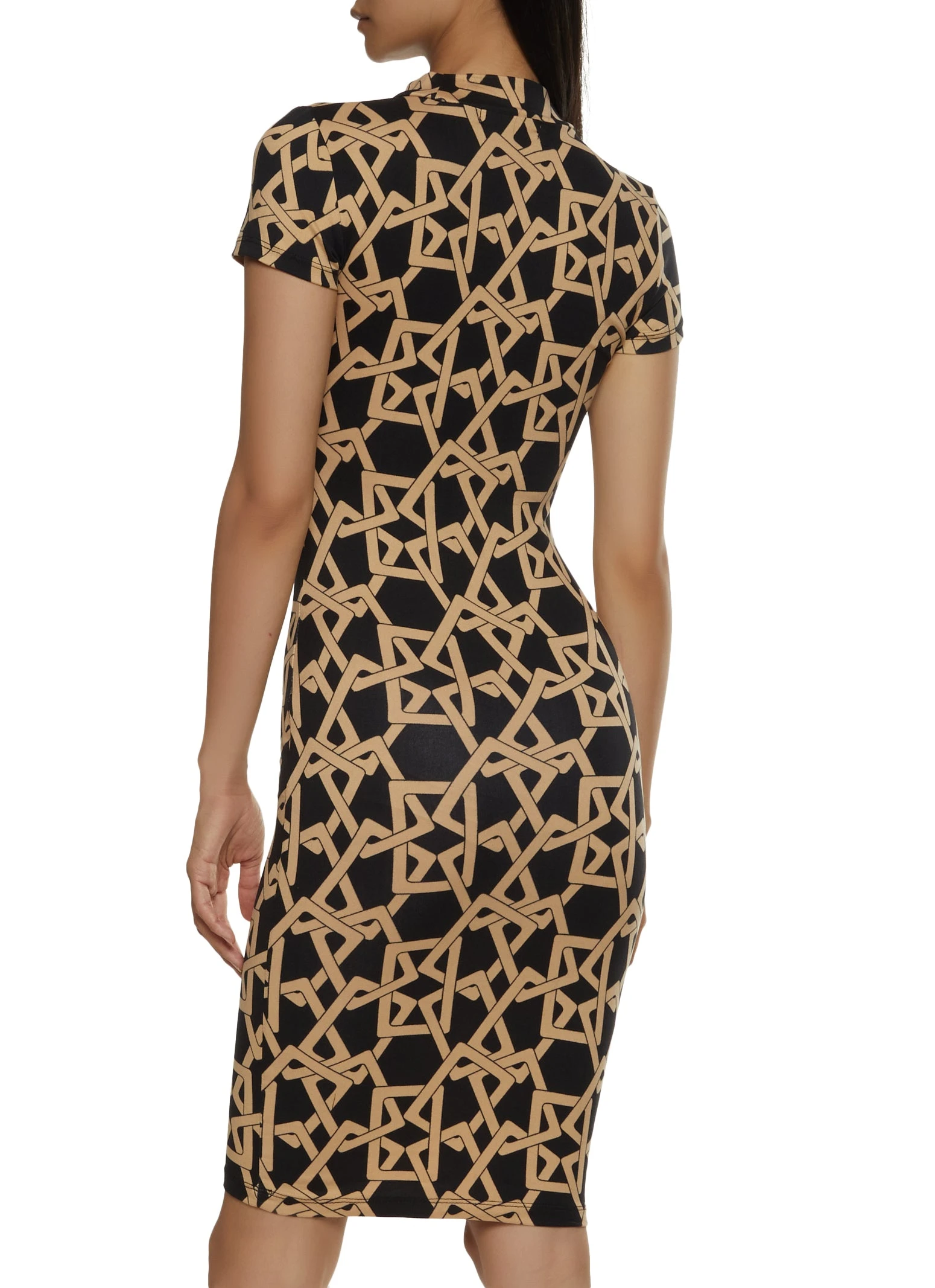Printed Mock Neck Midi Dress - Image 3